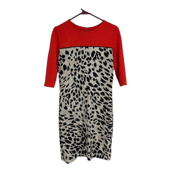 St. John Red & Creme  Leopard Print Jersey Wool blend Midi Dress size 12 - Picture 14 of 14